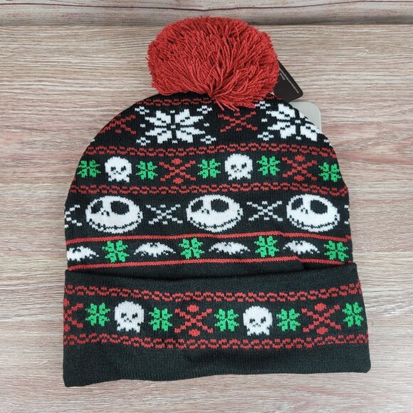 NEW Nightmare Before Christmas Pom Beanie Hat Jack Skellington Knit Winter Cap - Picture 3 of 3